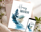 Watercolor Birthday Card for Him: Printable DIY with Envelopes (Digital Download 5x7" & 4x6")