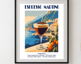 Espresso Martini Art Print: Retro MCM Bar Cart Decor (Digital Download)