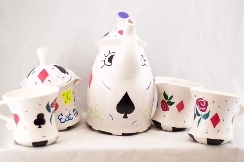 Hand Painted Tea Pot Set Mad Hatter