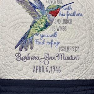 Embroidered Hummingbird Quilt: Personalized Lap Quilt (36x46)