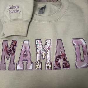 Mama Grandma or Custom NameTshirt/ Sweatshirt  Embroidered with child’s clothing. Personalized w/childs name on sleeve.  Ships Free from FL