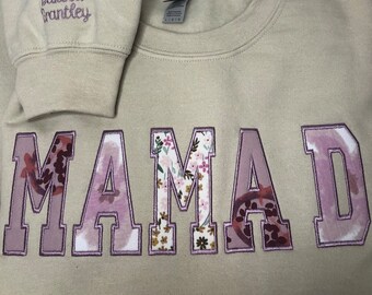 Mama Grandma or Custom NameTshirt/ Sweatshirt  Embroidered with child’s clothing. Personalized w/childs name on sleeve.  Ships Free from FL