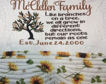 Family Branches on Tree Quilt Personalized with name if desired. Makes a Great Gift. Ships Free from FL.