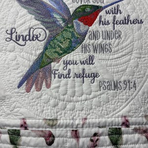 Embroidered Hummingbird Quilt: Personalized Lap Quilt (36x46)