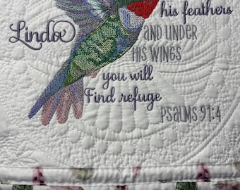 Embroidered Hummingbird Quilt: Personalized Lap Quilt (36x46)