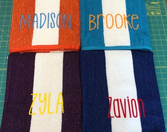 Personalized Embroidered Beach Towels. Beach, Pool, College, Guests. Choice of Colors. High Quality. Embroidered & shipped fast from Florida