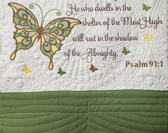 Personalized Embroidered Butterfly Quilt, Scripture Verse (36x46)