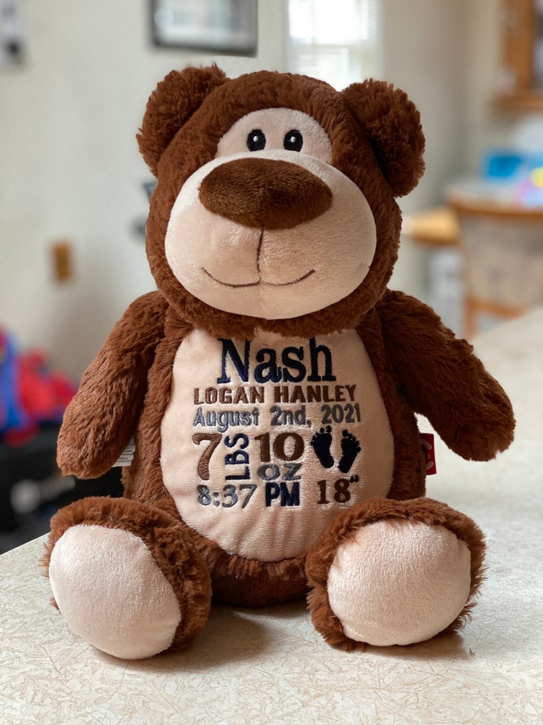 12 Birth Announcement Stuffed Animal Embroidered Etsy