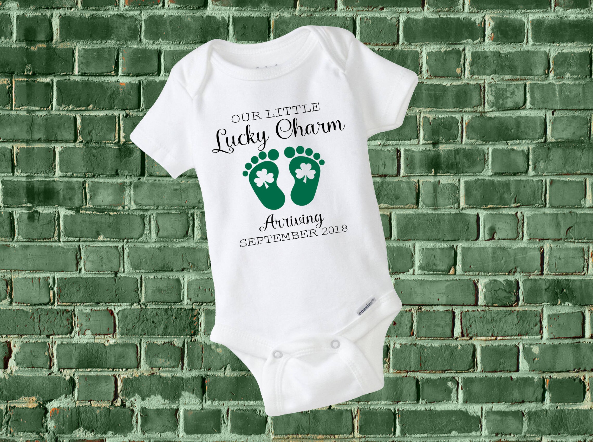 St Patrick's Day on a Baby Gerber Onesie® Shamrock Little Lucky Charm Design 