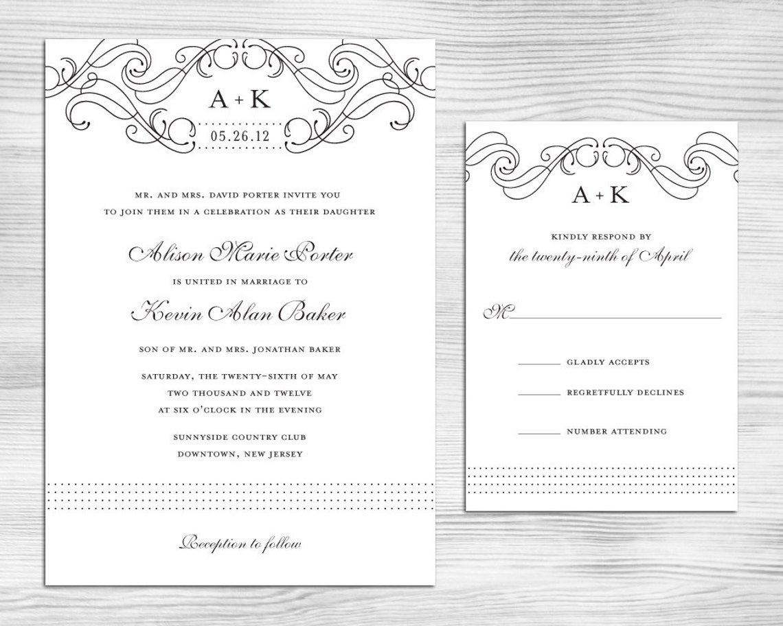 DIY Printable Wedding Invitation and Response Card Elegant Etsy