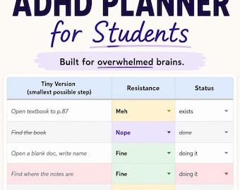 Plantilla de planificador para estudiantes con TDAH para Google Sheets, organizador escolar de funciones ejecutivas, seguimiento de tareas escolares.