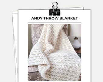 CROCHET PATTERN - Blanket + Andy Throw Blanket Crochet Pattern + Modern Blanket