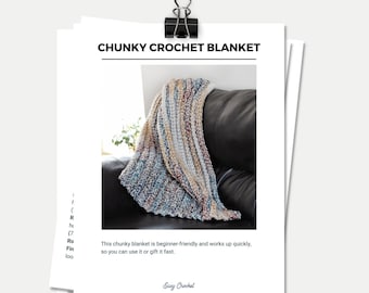 CROCHET PATTERN - Blanket + Quick Crochet Blanket Pattern with Complete Yardage + Five Sizes Chunky Crochet Afghan