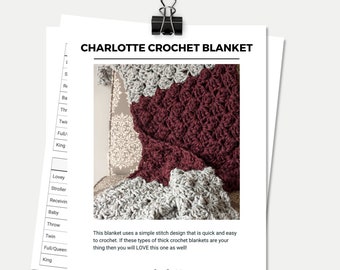 CROCHET PATTERN - Blanket in EIGHT Sizes + Quick Crochet Blanket Pattern with Complete Yardage + Charlotte Afghan