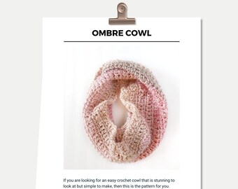 CROCHET PATTERN - Cowl + Quick Crochet Cowl Pattern + Ombre Cowl