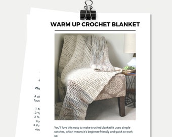 CROCHET PATTERN - Blanket in Eight Sizes + Quick Crochet Blanket Pattern + Double Crochet Warm Up Throw - Beginner - Easy