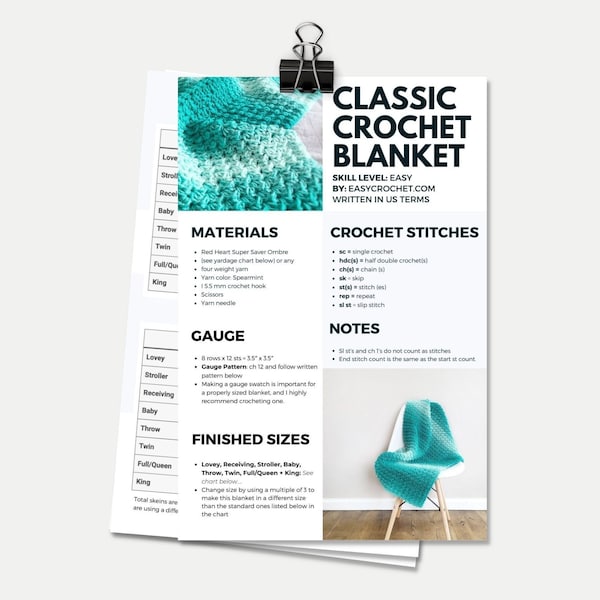 CROCHET PATTERN - Blanket + Ombre Blanket Crochet Pattern + Simple Crochet Blanket + The Ombre Classic Blanket