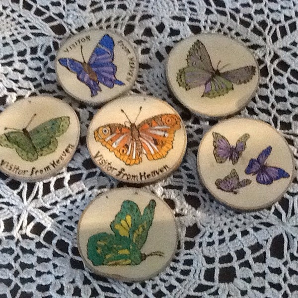 Woodburned ornaments, tree or wall decor, butterflies, maine theme