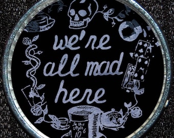 Alice in Wonderland Cheshire Cat We're All Mad Here Disney Silver Pendant Necklace Jewelry