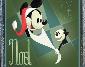 Disney Musse Mimmi Pigg Jul Julhuvud Tomtekostym Hatt Vintage Vykort Silverhänge Halsband Smycken Fish Exchange Kryssning DCL