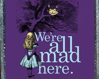 Alice in Wonderland Cheshire Cat We're All Mad Here Disney Silver Pendant Necklace Jewelry
