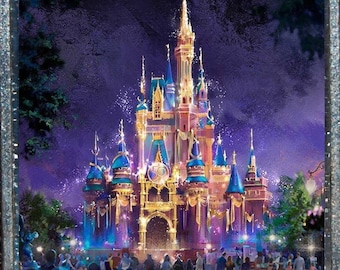Walt Disney World 50th Anniversary Celebration Cinderella Castle Attraction Poster DisneyWorld Disneyland Silver Pendant Necklace Jewelry