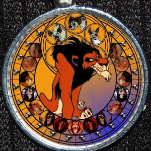 Scar Villain Lion King Round Stained Glass Style Silver Disney Pendant Necklace Jewelry