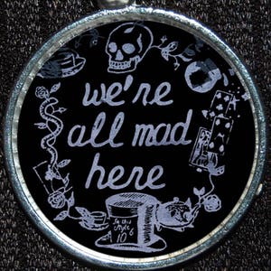 Alice in Wonderland Cheshire Cat We&#39;re All Mad Here Disney Silver Pendant Necklace Jewelry