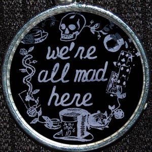 Alice in Wonderland Cheshire Cat We're All Mad Here Disney Silver Pendant Necklace Jewelry image 1