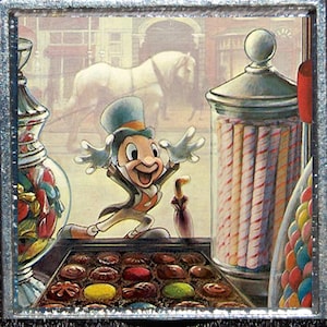 Disney Pinocchio Jiminy Cricket Candy Store Silver Pendant Necklace Magnet Jewelry