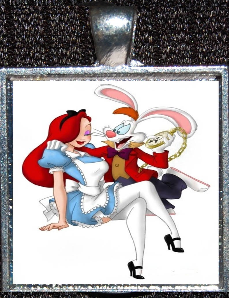 Disney Jessica Rabbit Who Framed Roger Alice in Wonderland White Disneyland WDW Silver Pendant Necklace Jewelry image 1