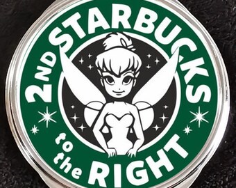 Tinkerbell Peter Pan Fairy 2nd Starbucks to the Right Coffee Logo Compact Mirror Disneyland Walt Disney World Dream Wonder Magic Fantasy
