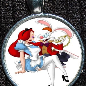 Disney Jessica Rabbit Who Framed Roger Alice in Wonderland White Disneyland WDW Silver Pendant Necklace Jewelry image 2