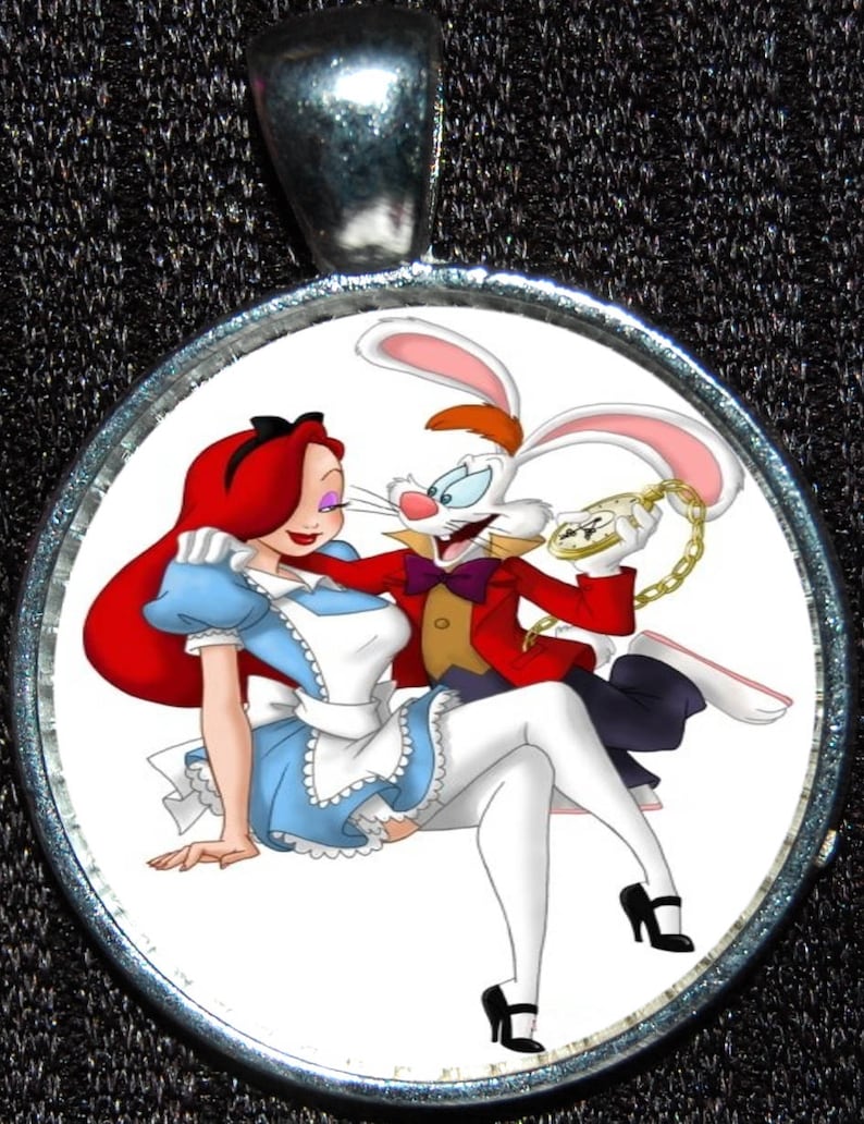 Disney Jessica Rabbit Who Framed Roger Alice in Wonderland White Disneyland WDW Silver Pendant Necklace Jewelry image 2