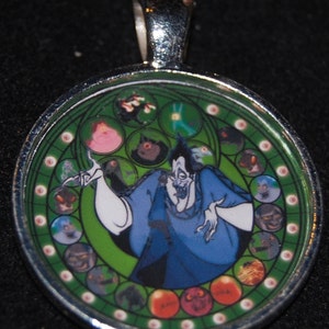 Hercules Hades Round Stained Glass Style Silver Disney Pendant Necklace Jewelry