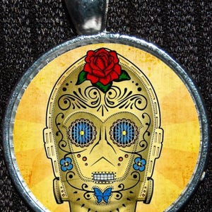 C3PO Robot Día de Muertos Star Wars Movie Rebel Alliance Silver Disney Pendant Necklace Jewelry