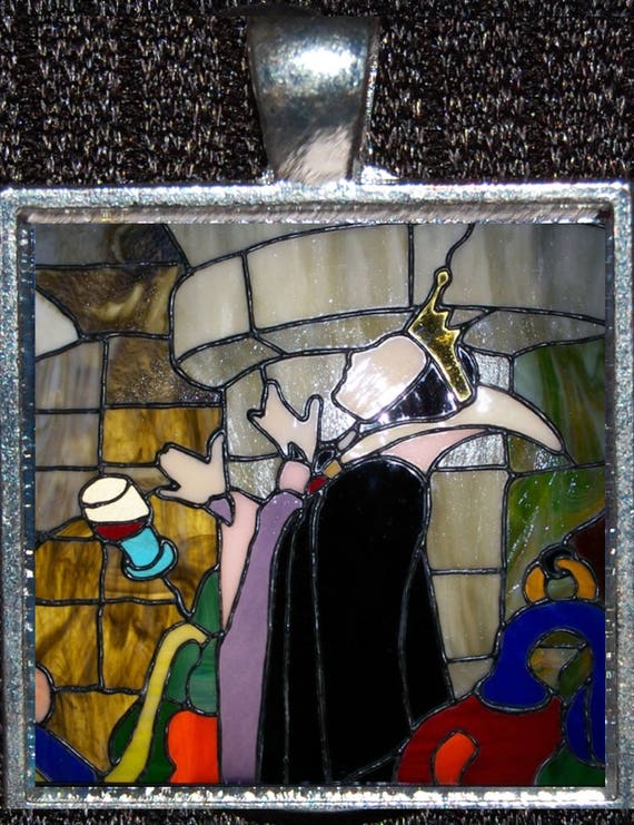 Evil Queen Snow White Stained Glass Style Silver Pendant Necklace