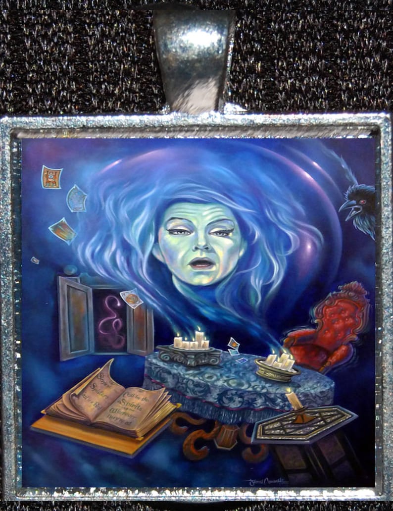 Haunted Mansion Madame Leota Disney Ghosts Silver Pendant Necklace Jewelry Magnet Disneyland Painting Sq
