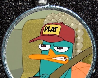 Perry the Platypus Phineas & Ferb Cartoon Silver Disney Pendant Necklace Jewelry Toon Disneyland Walt World Makeup Compact Beauty Mirror