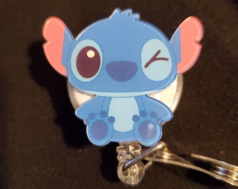 Stitch Alien Cutie Head Badge Reel Holder Retractable Healthcare Doctor Nurse Medical ID lanyard tech Disneyland Tsum Walt World Cartoon
