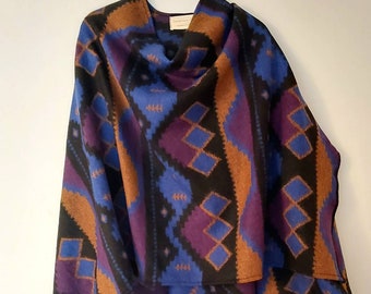 Aztec Poncho Cape - Purple Mexican Wool Poncho Man Kimono - Blue Ruana Warm Capes Poncho Mens - Festival Tribal Wool Poncho Cape -Made in UK