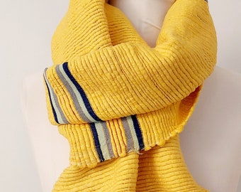 Yellow Organic Cotton Scarf - Handwoven Soft Cotton Neck Scarf - Unisex Scarves Mens Women's Natural Cotton - Organic Clothing Scarves UK