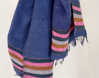 Denim Blue Indigo Scarf - Tie Dye Bohemian - Unisex Handwoven Organic Cotton Blanket Scarves Wraps - Mens scarf - Gift for Him - Handmade UK