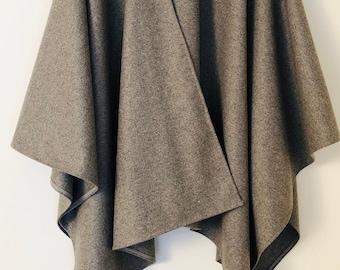 Grey Wool Cape - Mens Gray Oversized Poncho Man Kimono - Winter Blanket Capes Poncho Mens - Black Gray Wool Mens Poncho Cape -  Made in UK