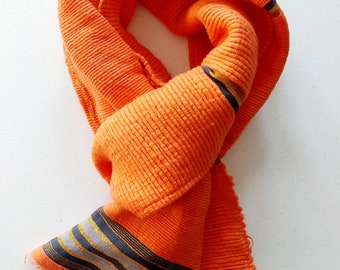 Sorbet Orange Scarf - Handwoven Soft Organic Cotton Wool Winter Chunky Neck Scarf - Gold Oversized Scarves Mens - Fashion Scarves Gift UK