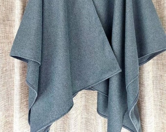 Blue Wool Cape - Mens Blue Gray Oversized Poncho Man Kimono - Winter Blanket Capes Poncho Mens - Grey Wool Mens Poncho Cape -  Made in UK