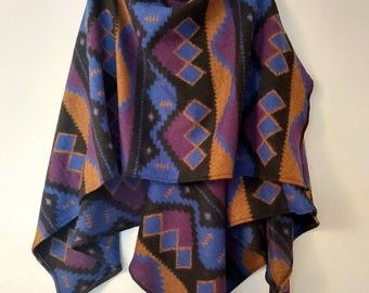 Wolle Poncho Cape -AztekenLila Mexikanische Wolle Poncho Mann Kimono - Blau Ruana Warme Umhänge Poncho Herren - Festival Tribal Wolle Poncho Kap -Made UK
