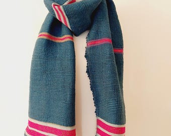Cachecol jeans azul índigo - Boho tie-dye - Cachecóis de algodão orgânico unissex feitos à mão - Cachecol masculino - Presente para ele - Feito à mão no Reino Unido