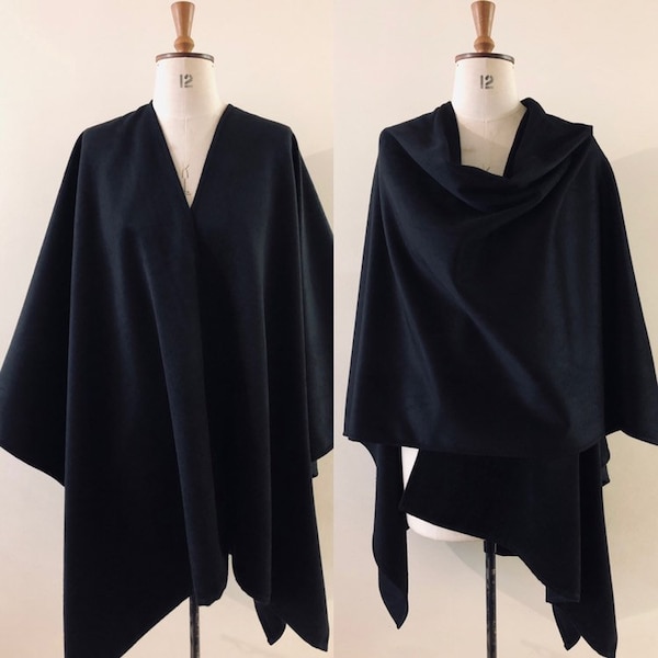 Cape en laine noire | Capes pour hommes grandes tailles | Poncho d'hiver surdimensionné | Ponchos capes chauds et confortables unisexe | Vêtements d'intérieur grande taille Fabriqués au Royaume-Uni