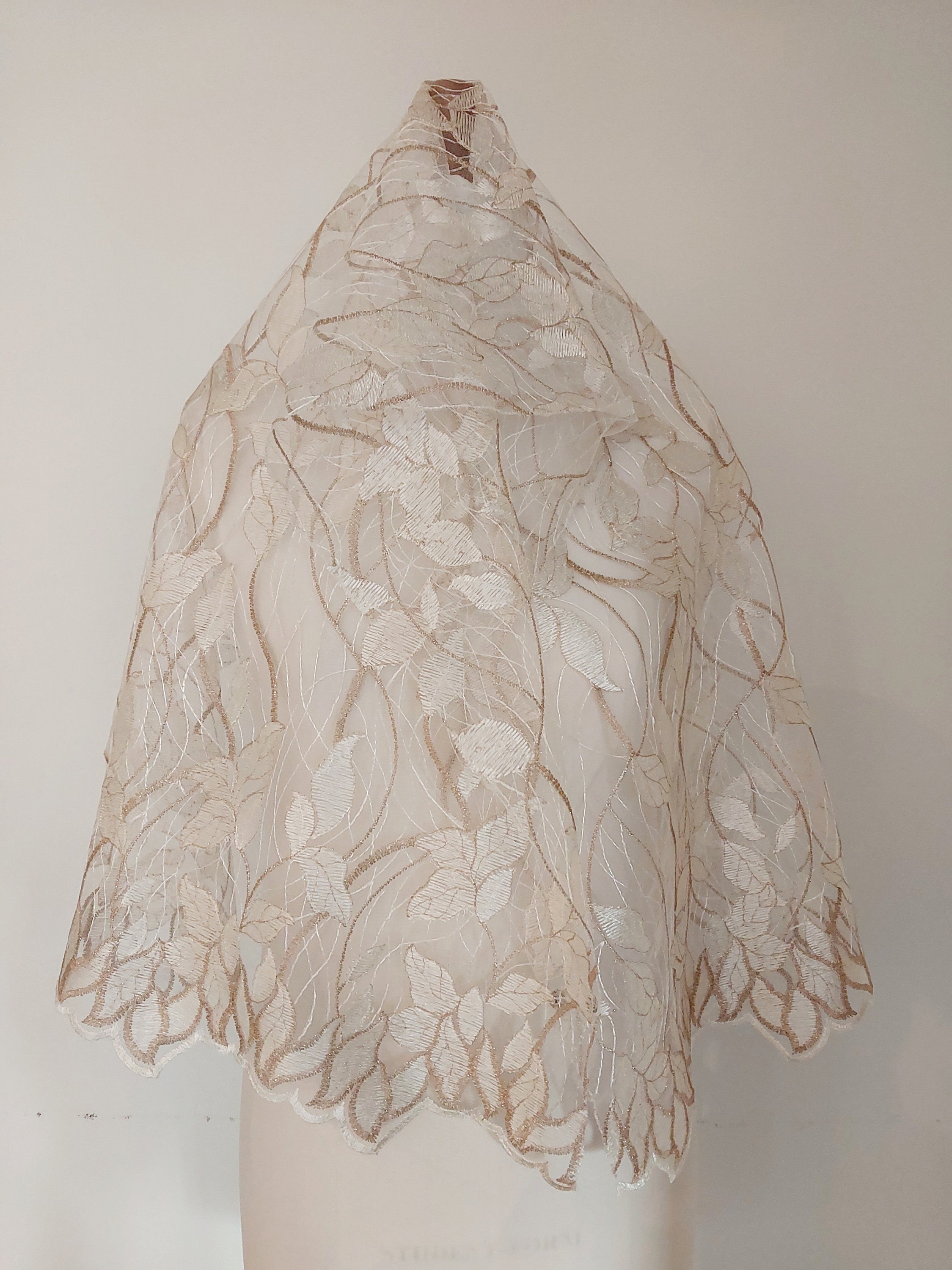Lace Bridal Shrug Capelet - Ivory White Gold Lace French Bridal Cape Veil - Tulle Shrug Wedding Cover up -Wedding Laces Champagne Made in UK